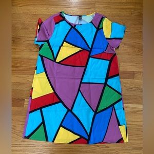 Shein Curve Dress Women’s 0XL (US 12) Color Block Geometric Non Stretch NWOT